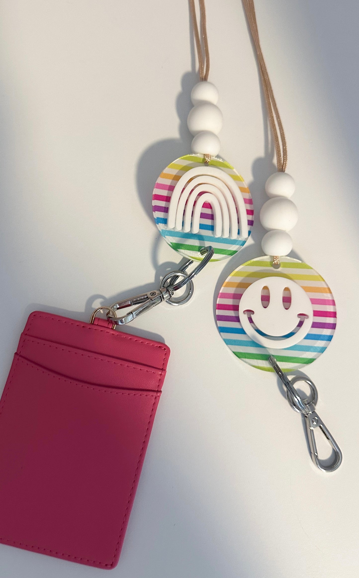 bright rainbow acrylic lanyard