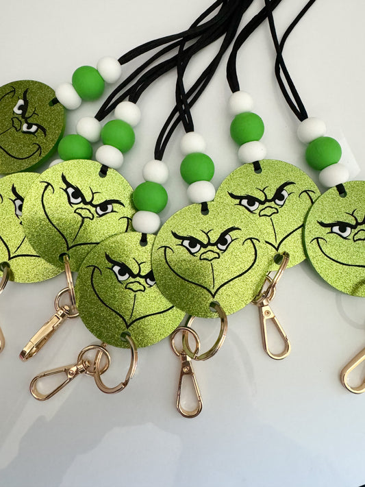 green glitter Grinch lanyard (ready to ship)