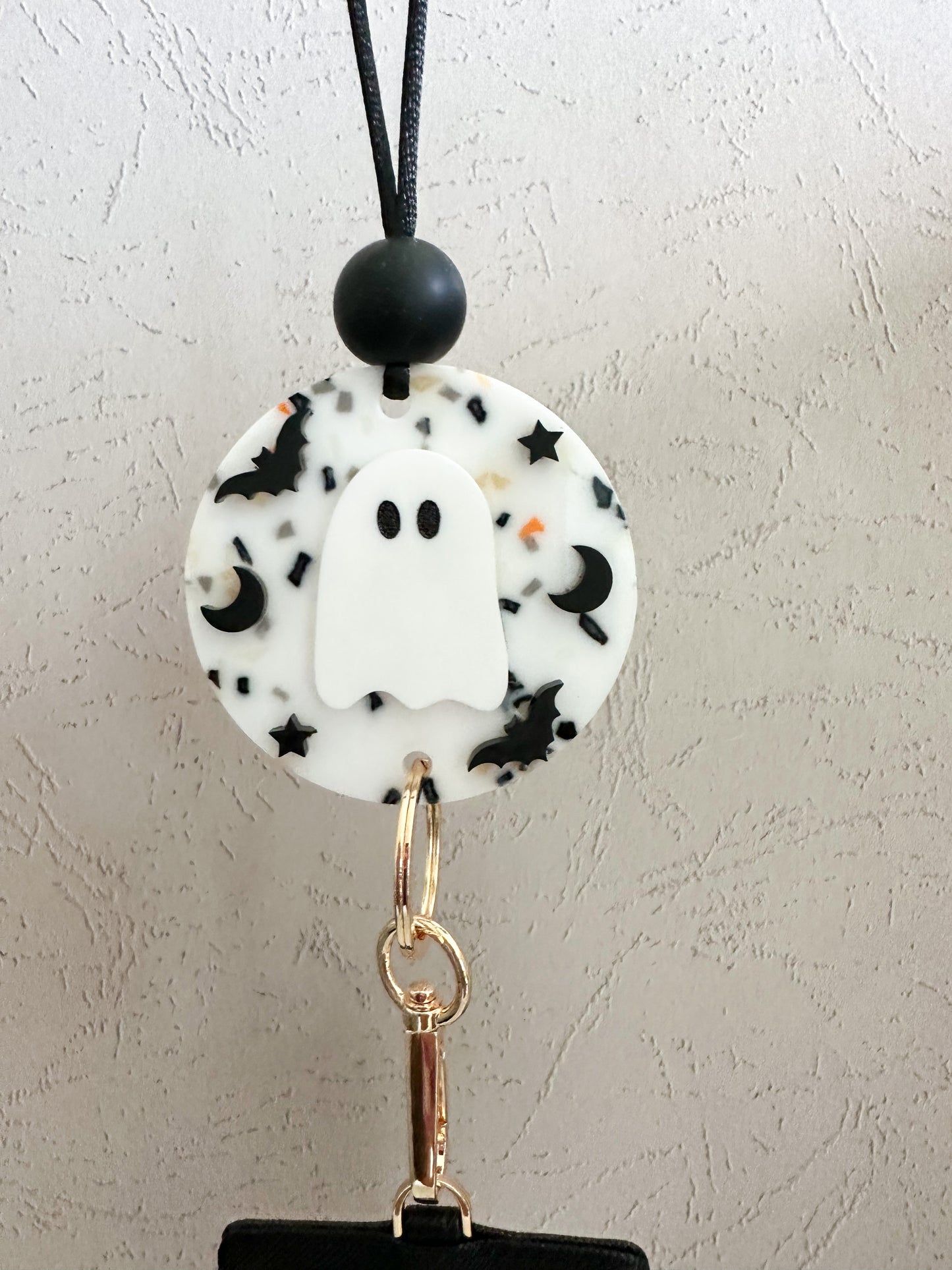 terrazzo ghost, bat, moon + star lanyard