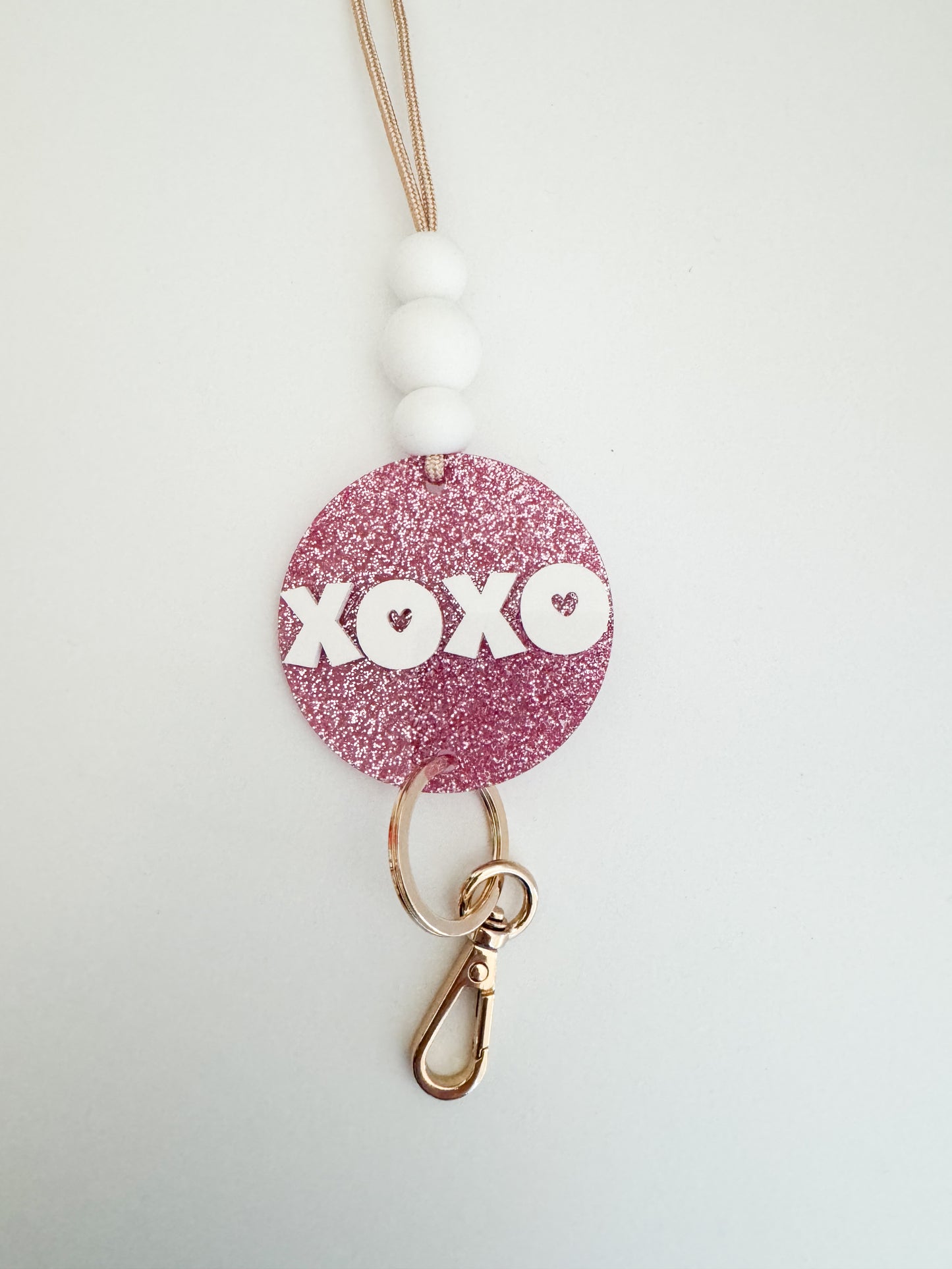 XOXO pink glitter lanyard