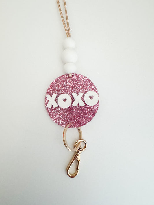 XOXO pink glitter lanyard
