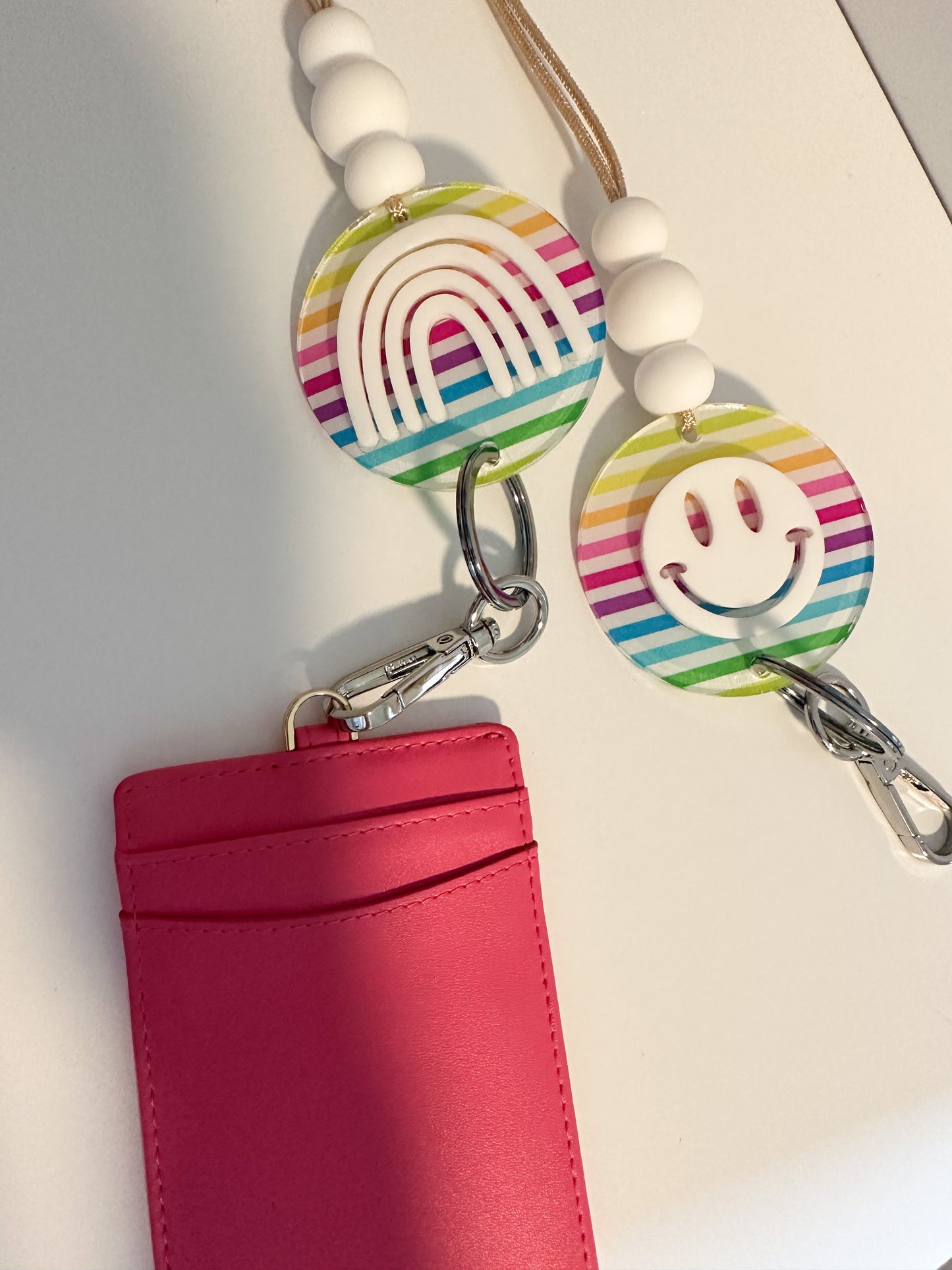 bright rainbow acrylic lanyard