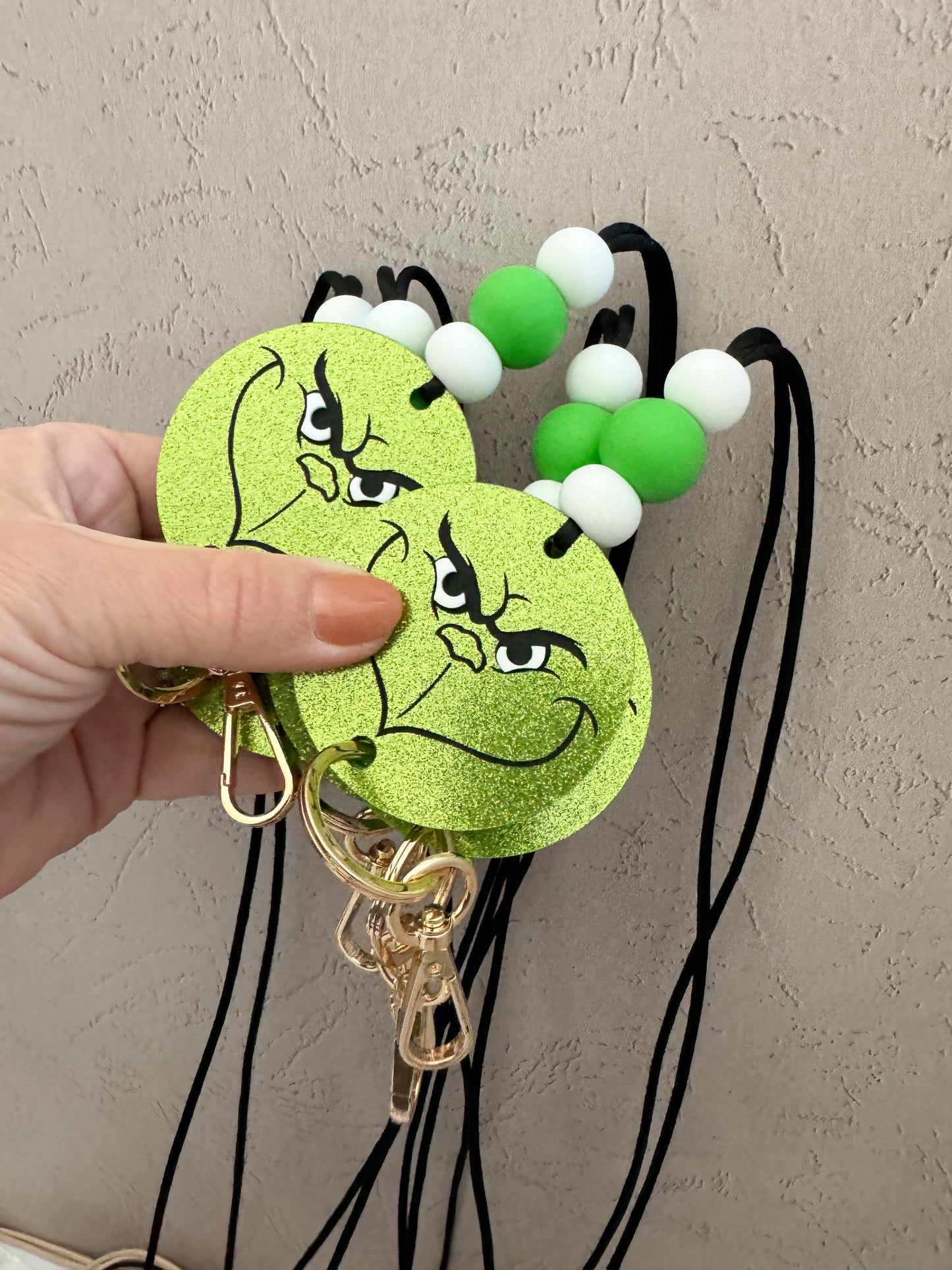 green glitter Grinch lanyard (ready to ship)