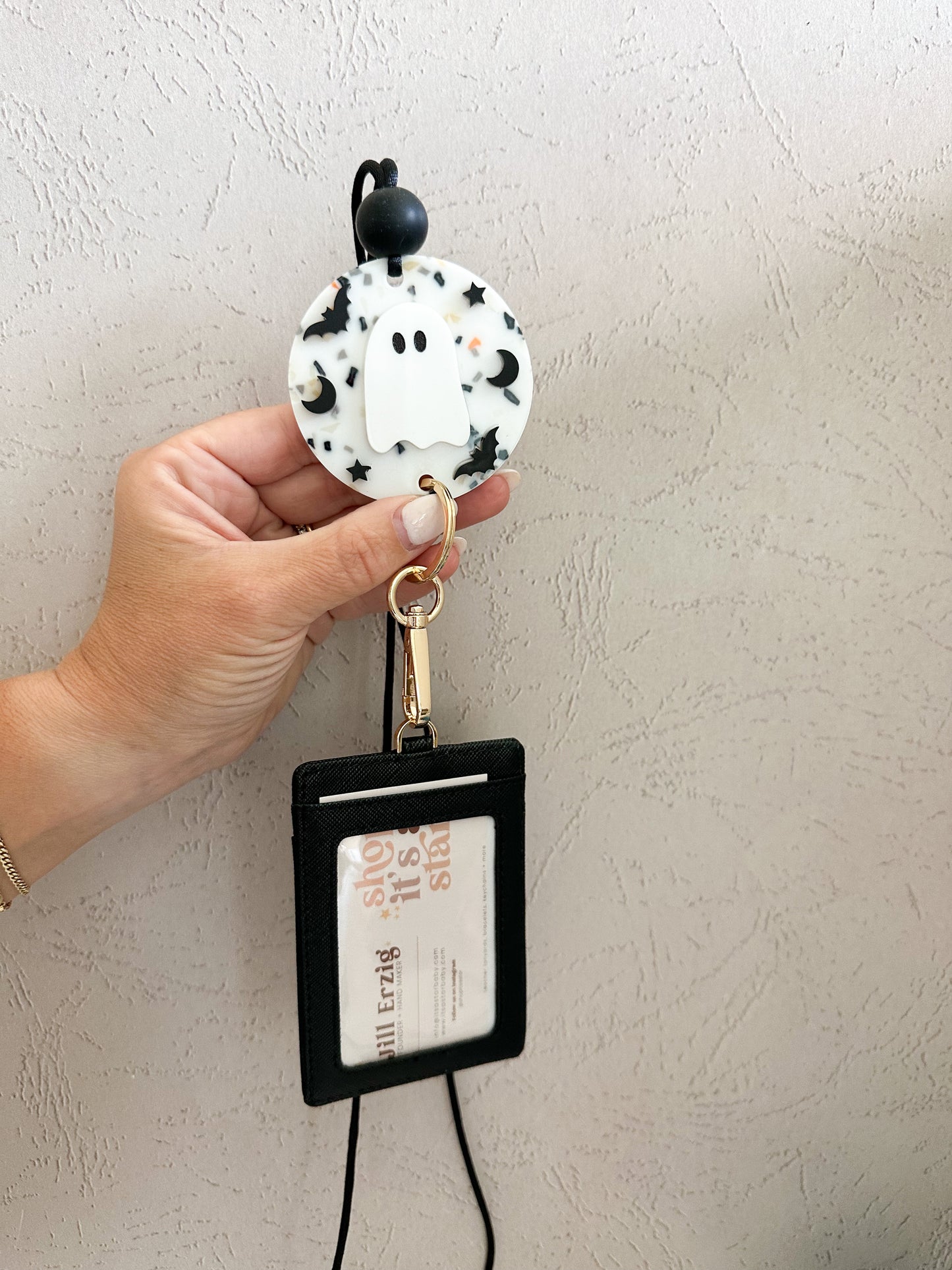 terrazzo ghost, bat, moon + star lanyard