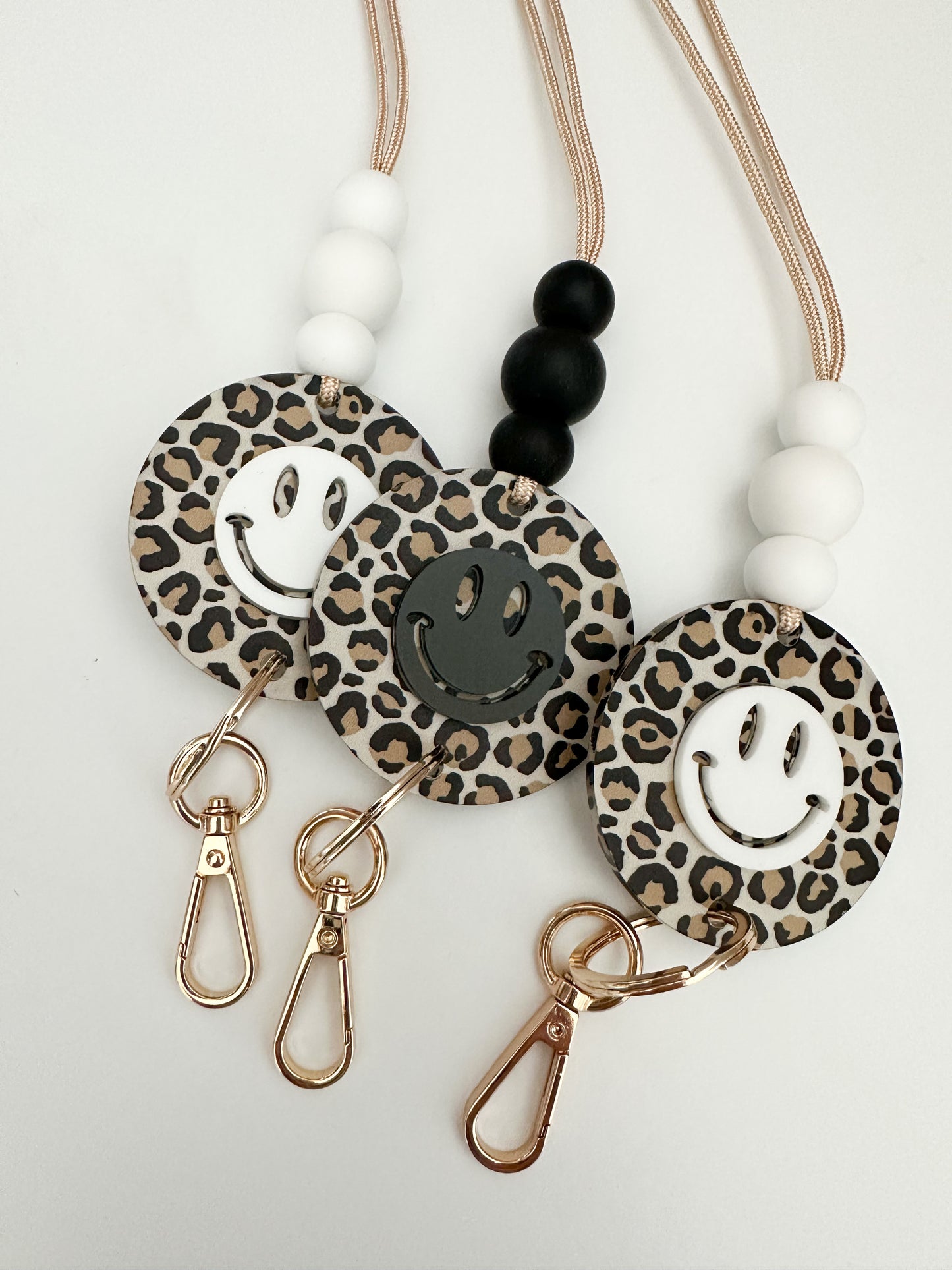 matte leopard & smiley lanyard