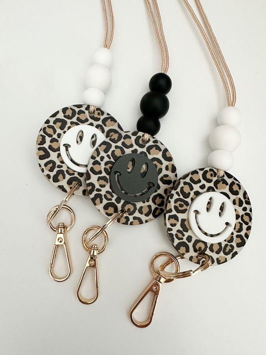 matte leopard & smiley lanyard