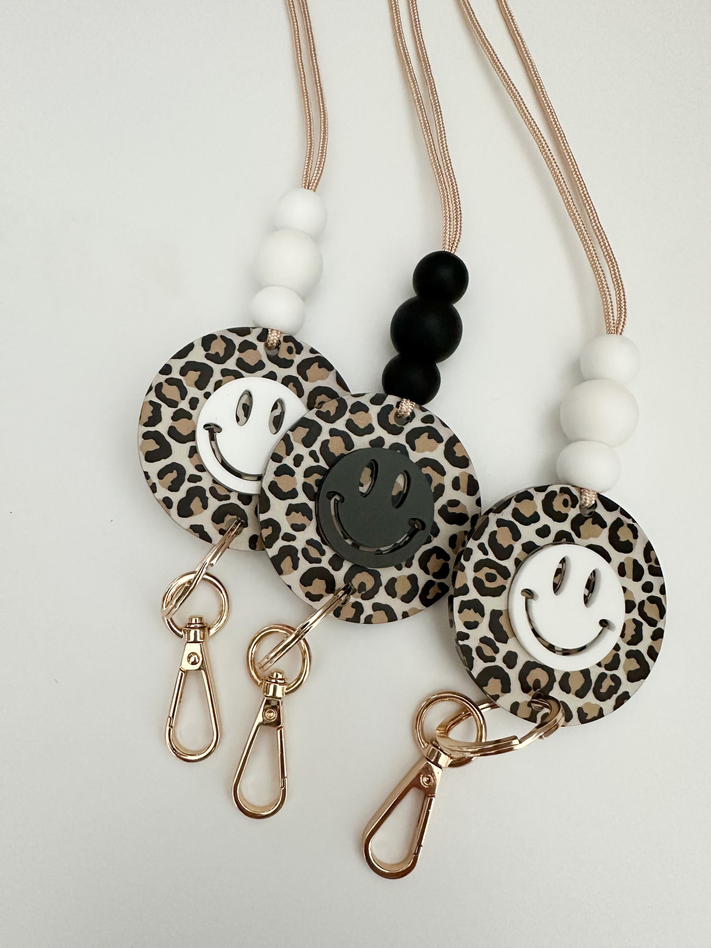 matte leopard & smiley lanyard