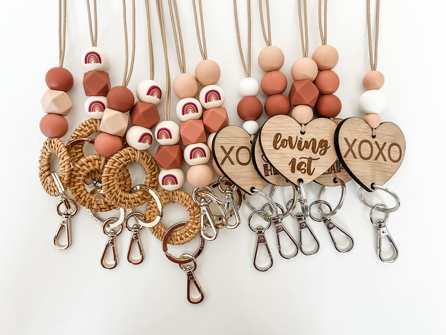 muted pink ombre rattan lanyard