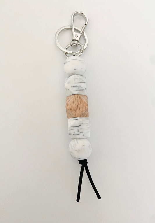 marble white + wood charm OR teacher lanyard