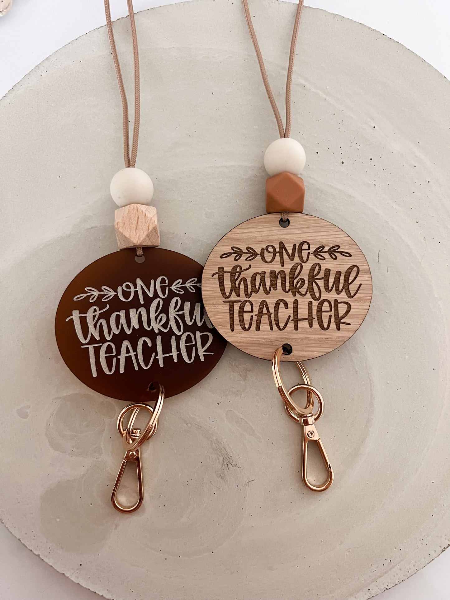 "one thankful teacher" lanyard