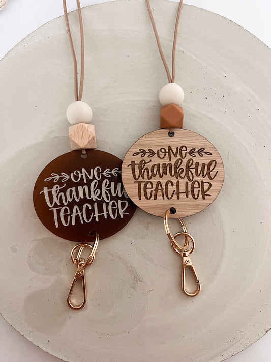 "one thankful teacher" lanyard