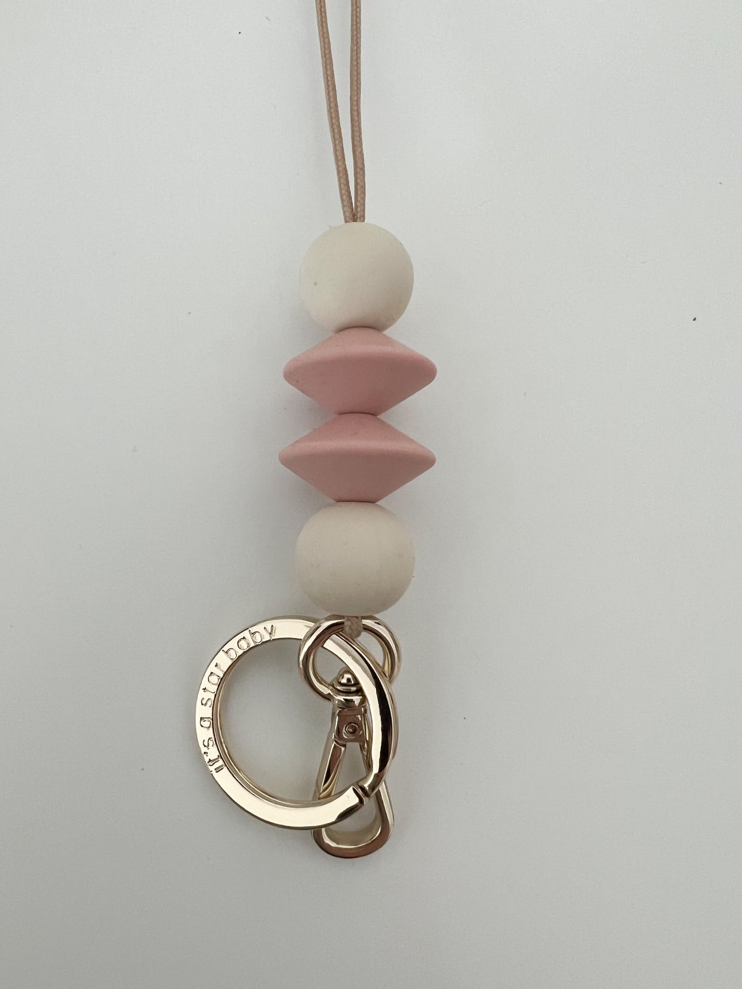 ivory and pink lanyard