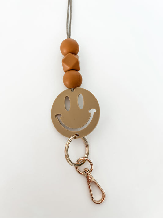 brown & hazelnut acrylic lanyard // personalized OR smiley