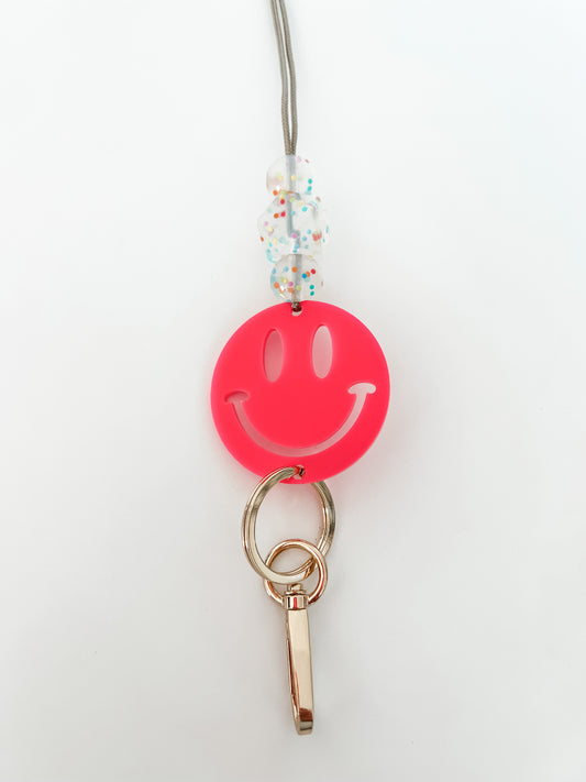 hot pink acrylic lanyard // personalized OR smiley