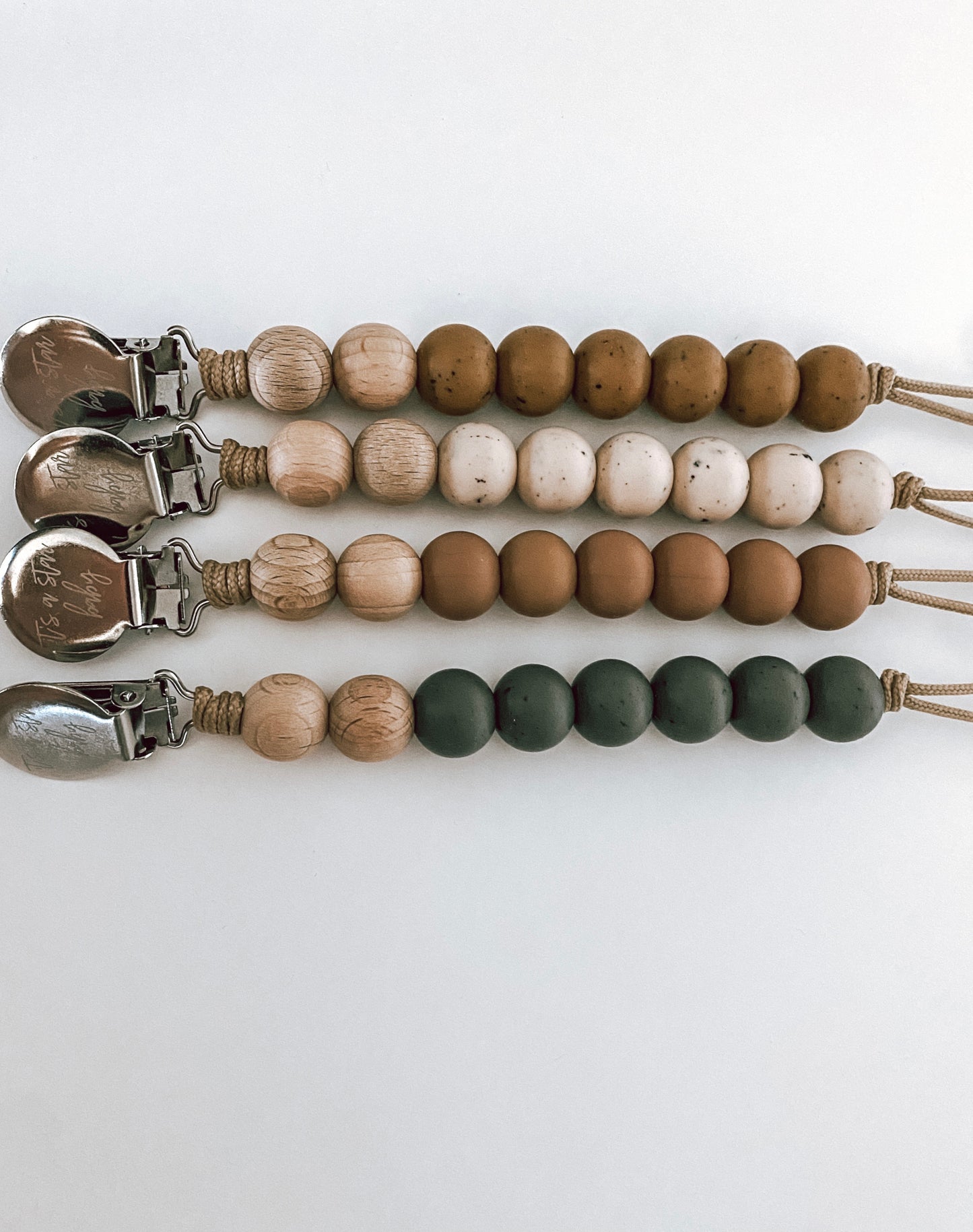 winter neutrals + beech wood // pacifier clips