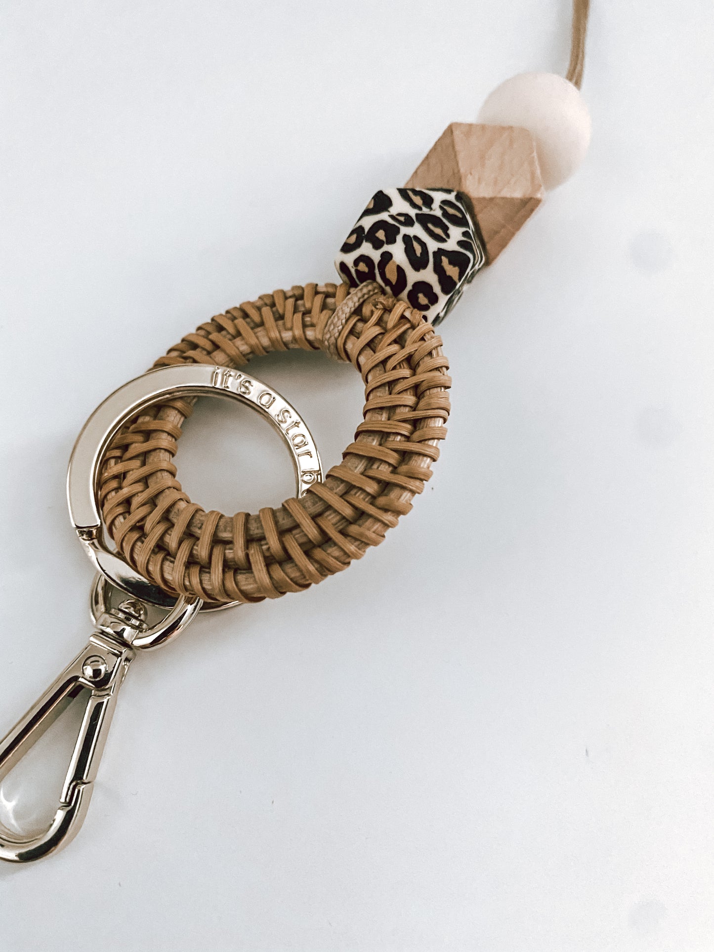 leopard + rattan lanyard teacher lanyard