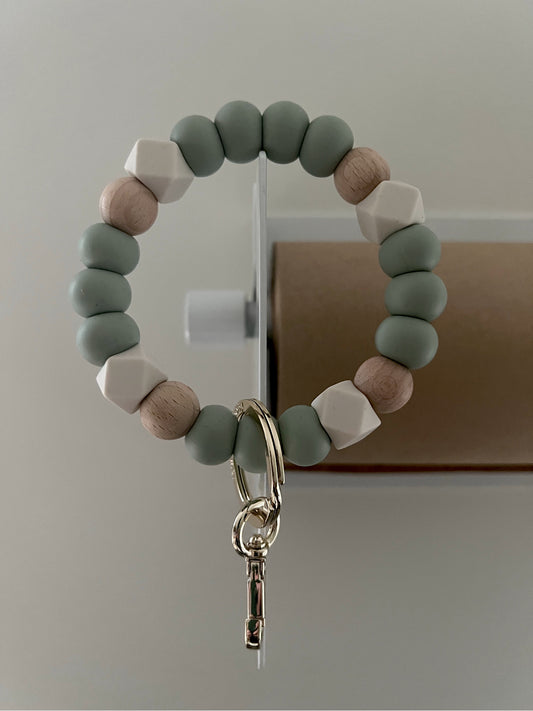 sage, wood and ivory hex bracelet keychain