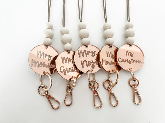 rose gold acrylic personalized lanyard