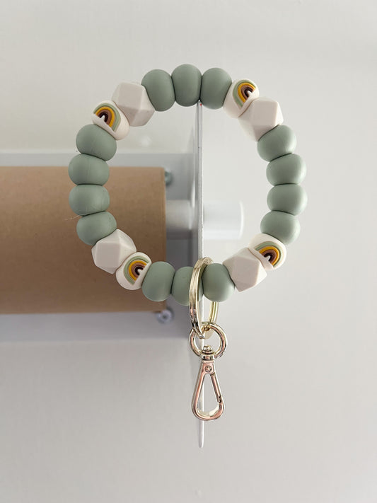 sage, sage ombré rainbow + ivory hex bracelet keychain