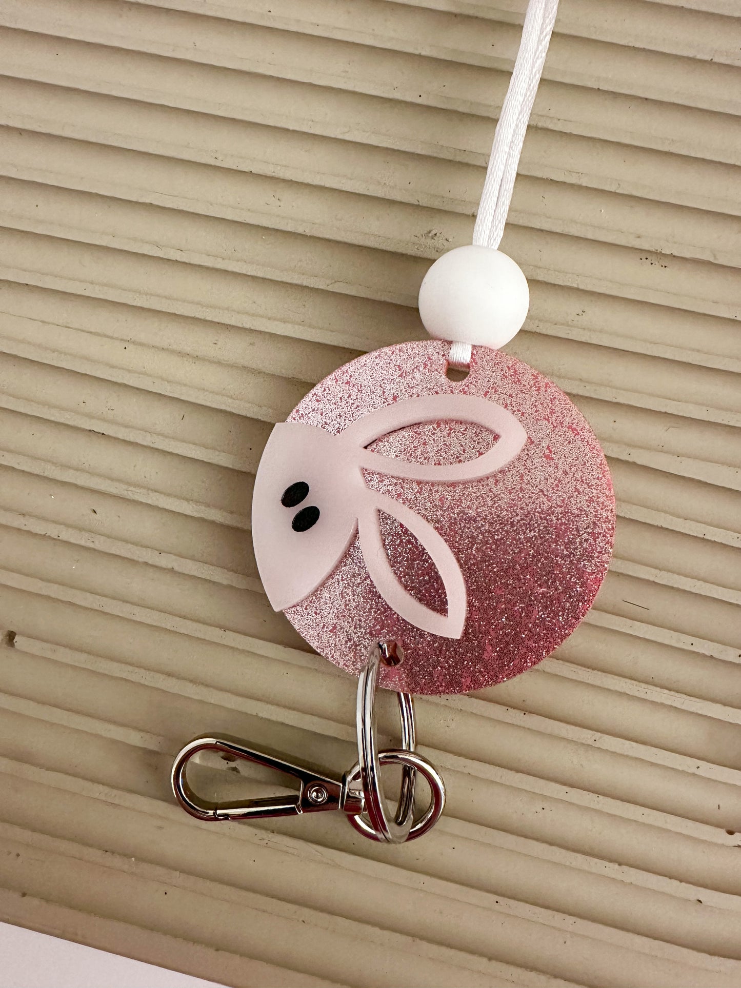 white bunny + sparkly pink lanyard