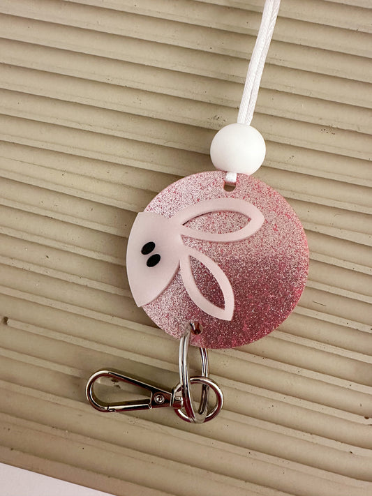 white bunny + sparkly pink lanyard