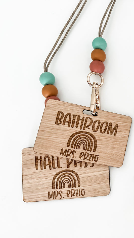Set of 4 rainbow hall passes with mini lanyards