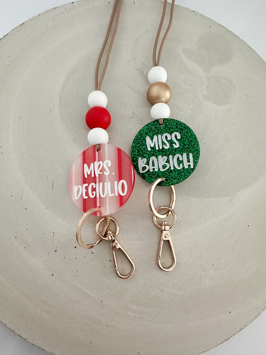red & gold candy cane stripe lanyard