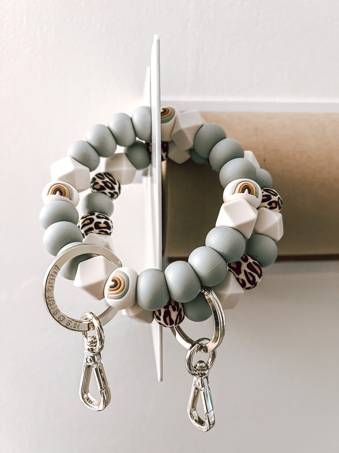 sage, sage ombré rainbow + ivory hex bracelet keychain