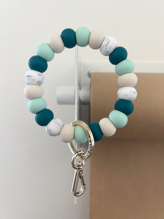 ocean side, sea glass, ivory + marble white bracelet keychain