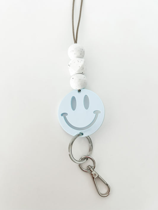 pastel baby blue acrylic lanyard // personalized OR smiley