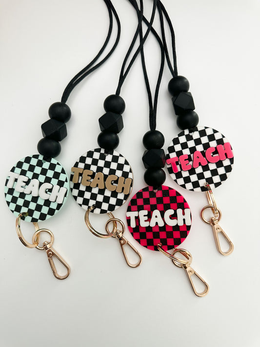 TEACH checkerboard lanyard (multiple color options)