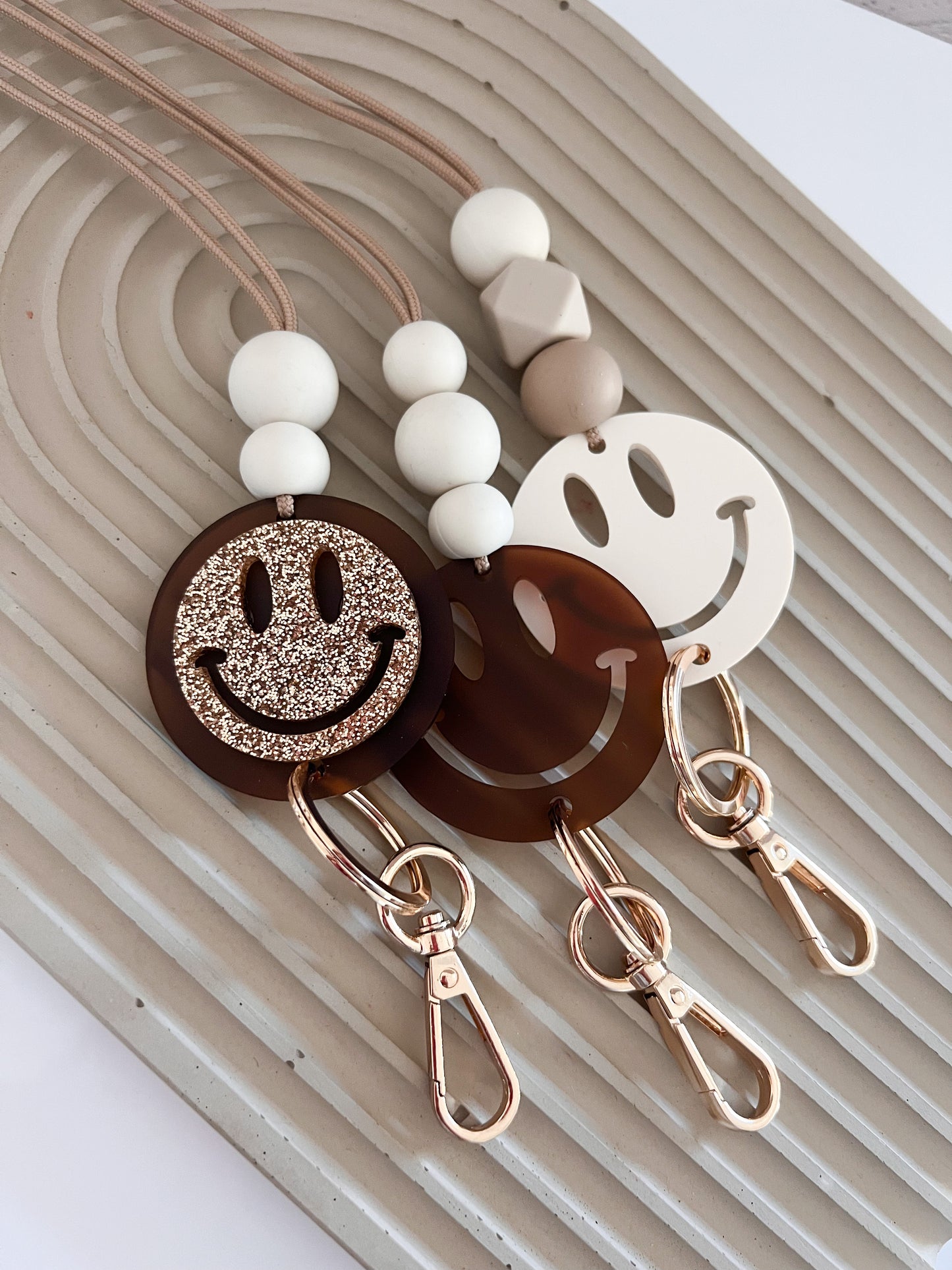 frosted amber smiley lanyard