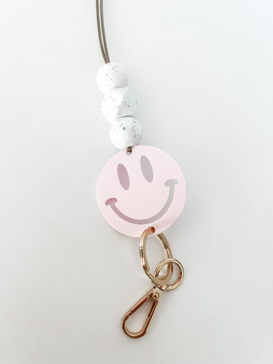 pastel baby pink acrylic lanyard // personalized OR smiley