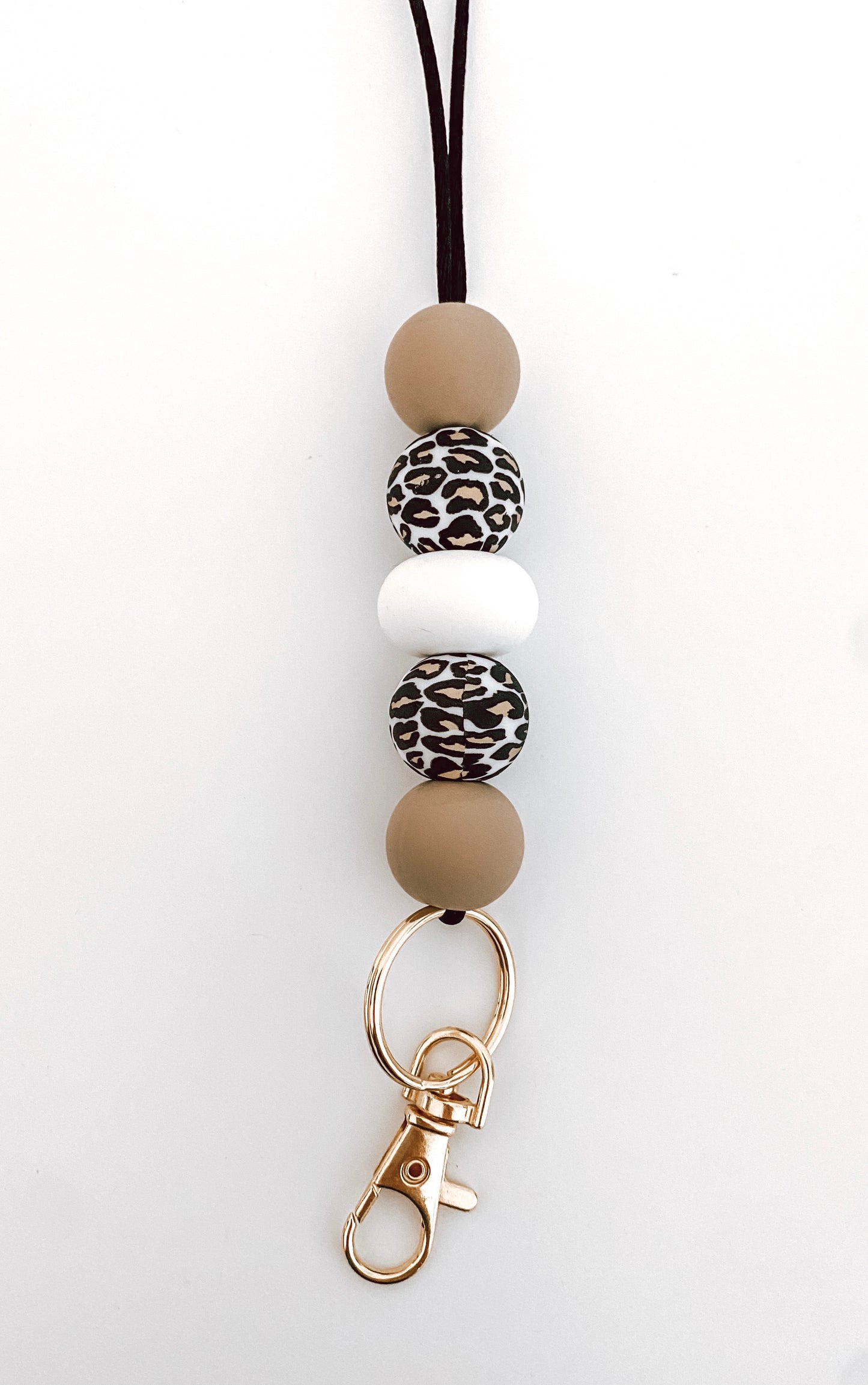 mocha, leopard + white lanyard