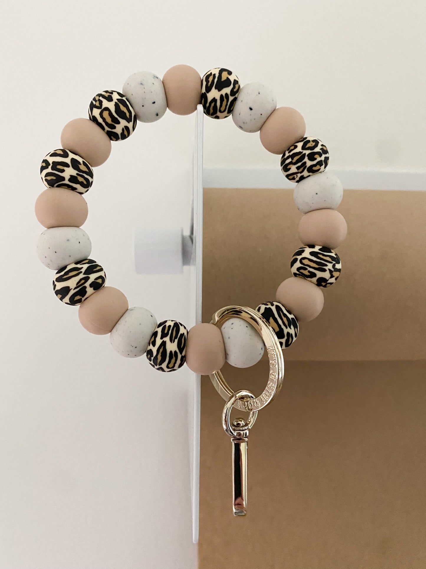 leopard, oat + speckled ivory bracelet keychain
