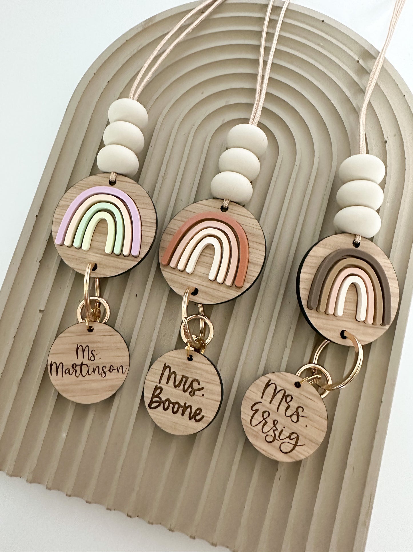 wooden + acrylic rainbow arch ombre lanyard