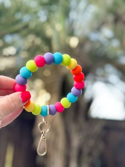 spring break neon rainbow bracelet keychain