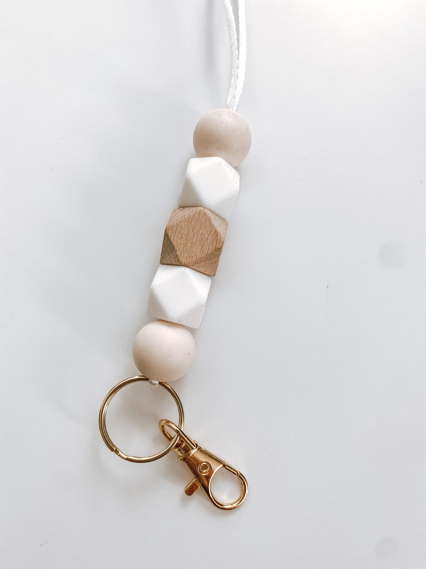 ivory, white + wood lanyard