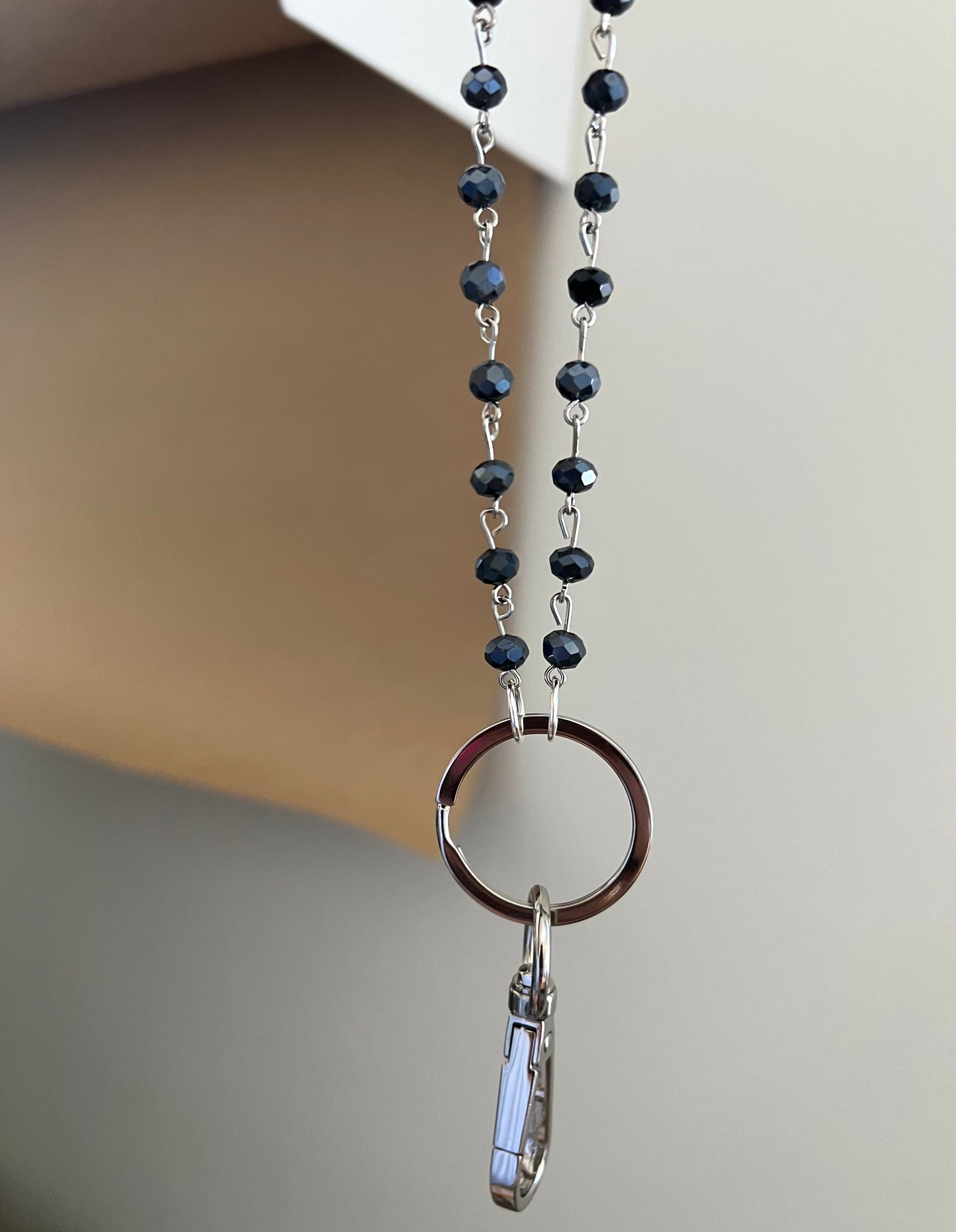 chain lanyard — charcoal beaded