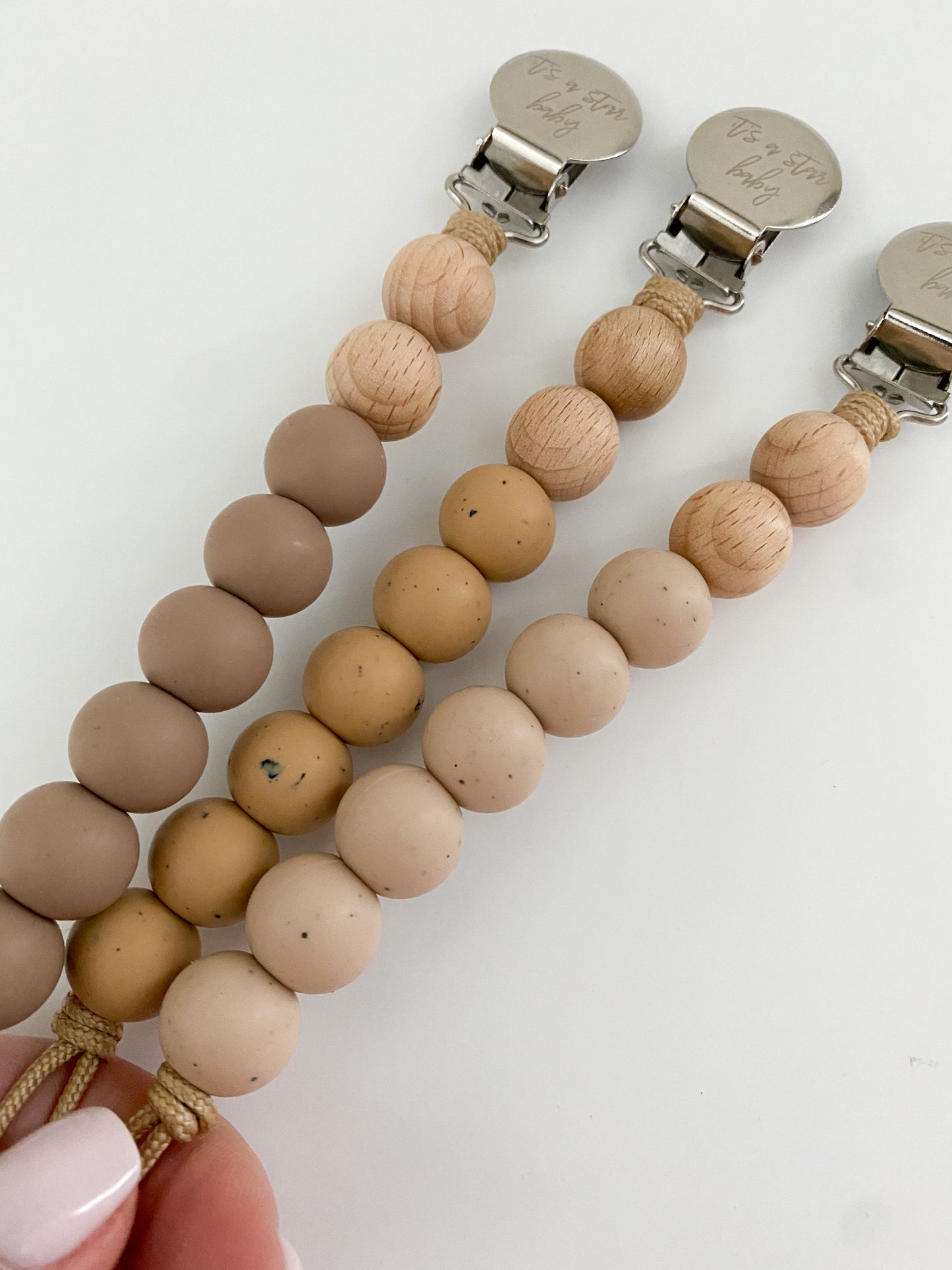new brown tones // pacifier clips