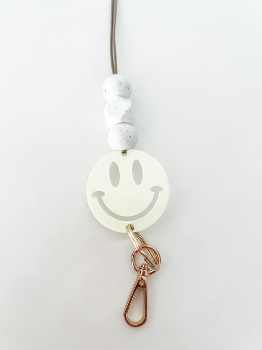 pastel yellow acrylic lanyard // personalized OR smiley