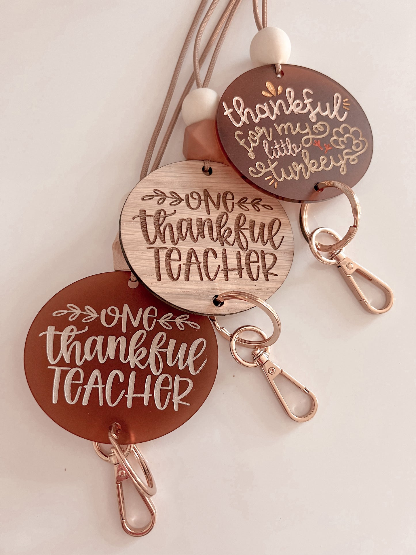"thankful for my turkeys" lanyard