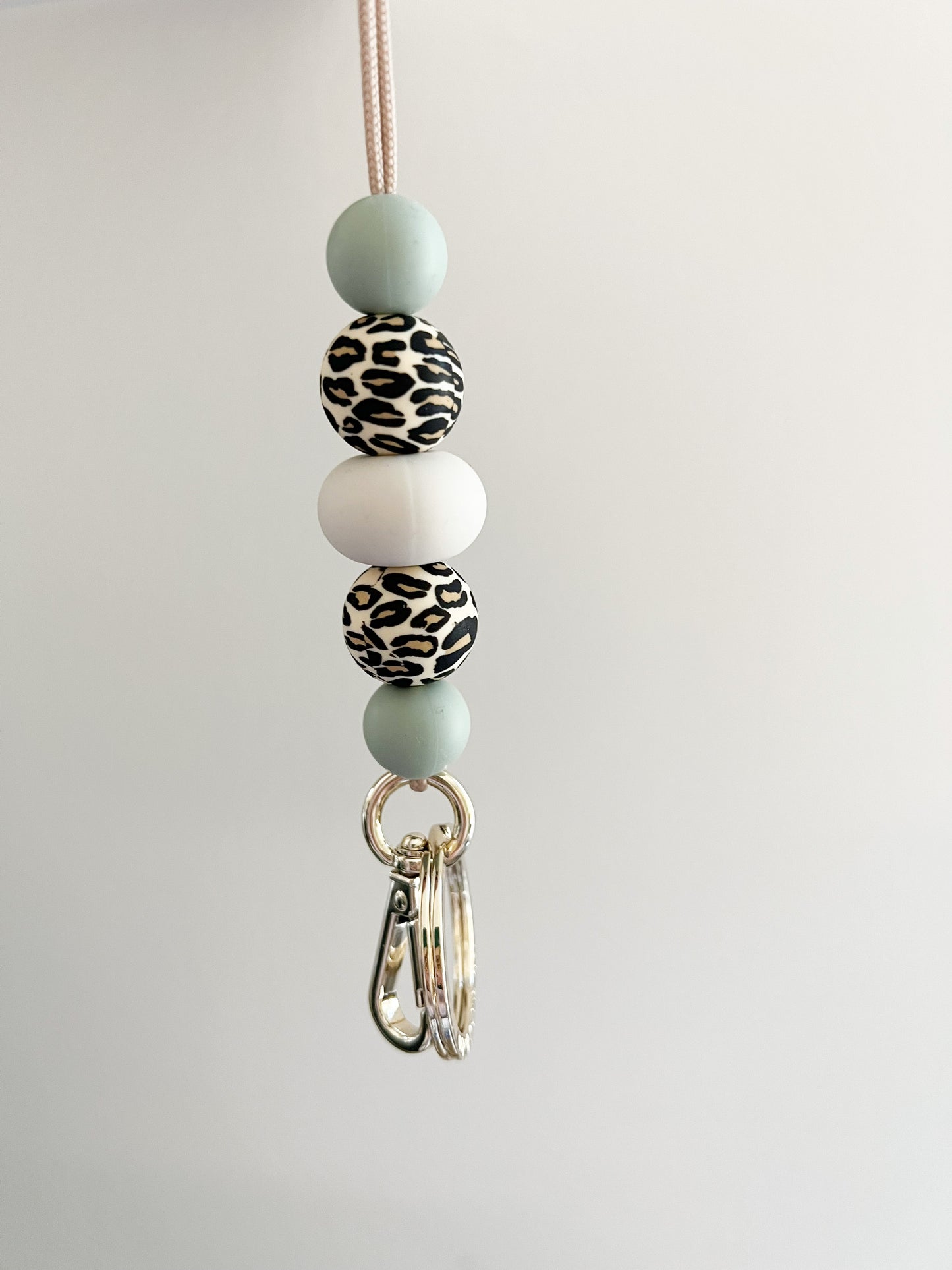 sage + leopard lanyard