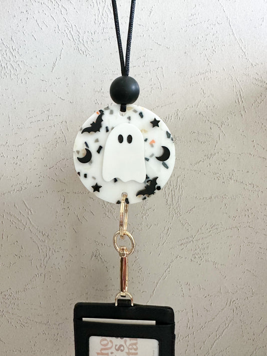 terrazzo ghost, bat, moon + star lanyard