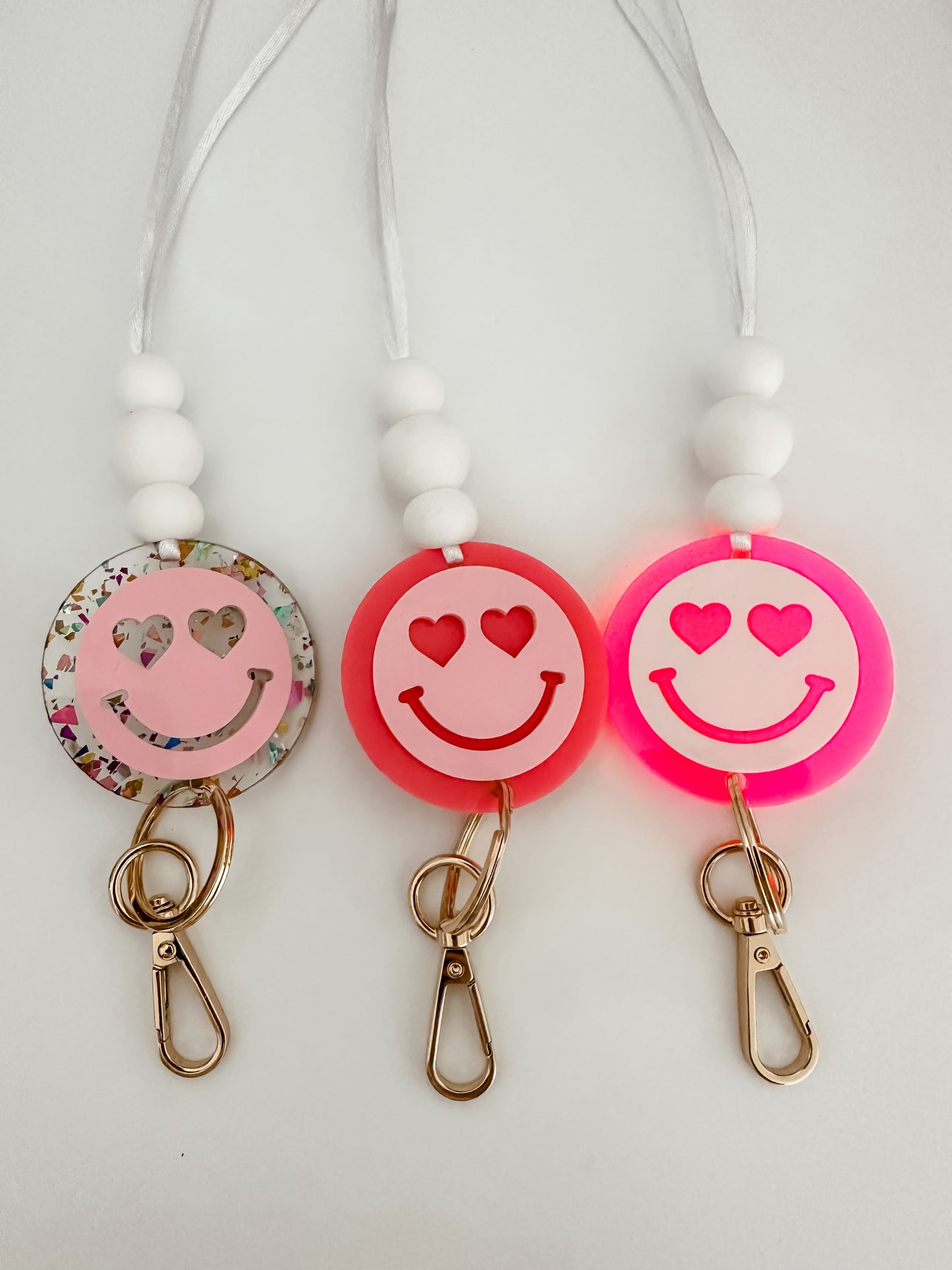 smiley face acrylic lanyard (multiple color options)