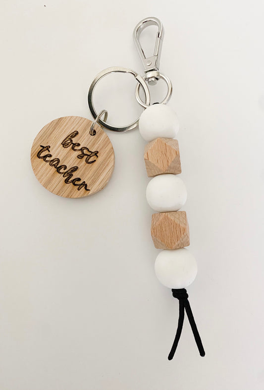 white + wood bag charm OR teacher lanyard (doesn’t include wooden charm shown in picture)