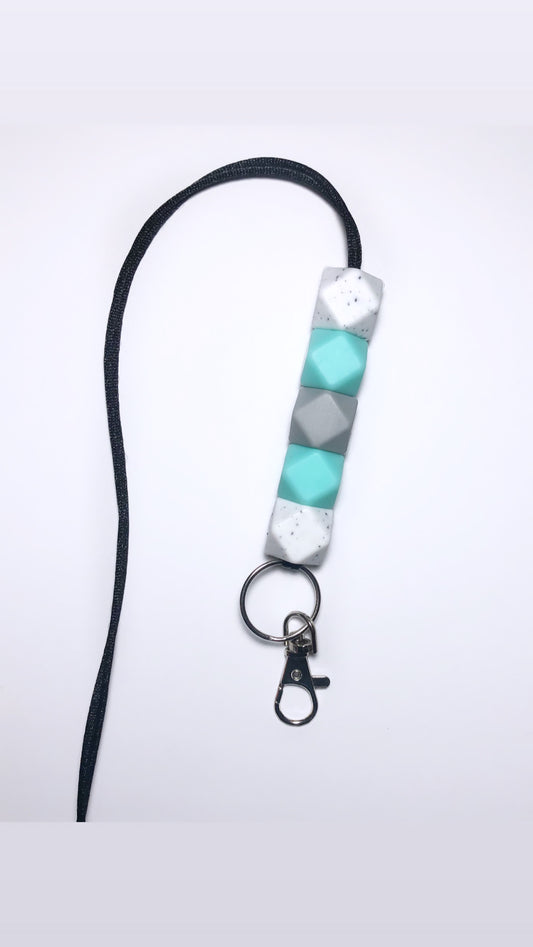 speckled white, aqua + light gray