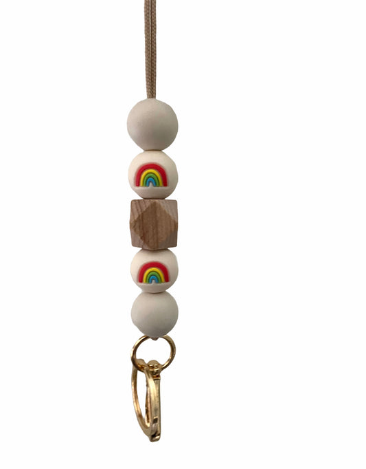 primary color + wood rainbow lanyard
