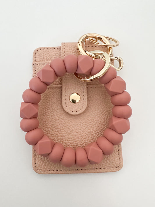 bracelet keychain bundle— mahogany rose bracelet keychain + blush card holder