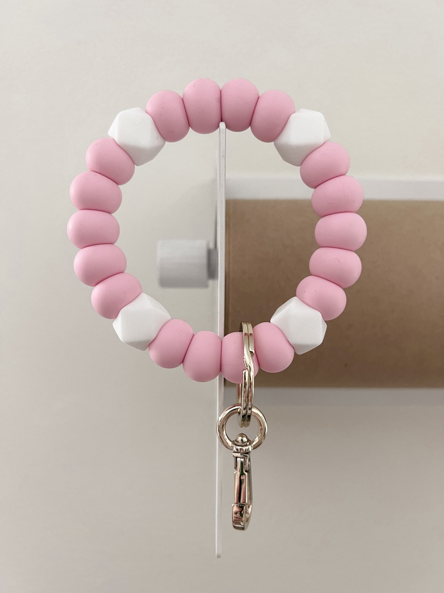 party pink + white bracelet keychain